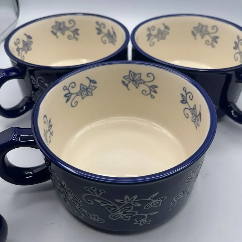 4 Temp-tations By Tara Blue Floral Lace Soup Mug Handle PPP-SQ-166987